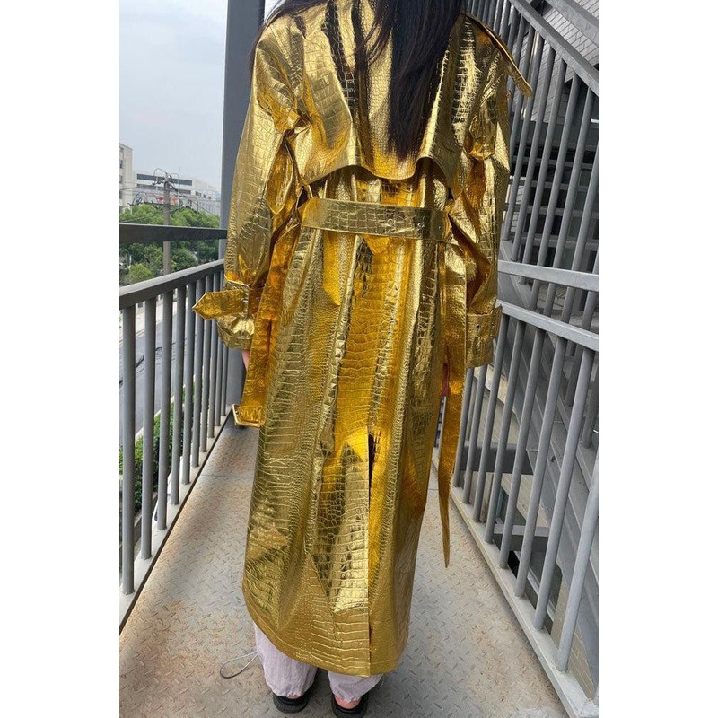 Metallic Snakeskin Trench Coat