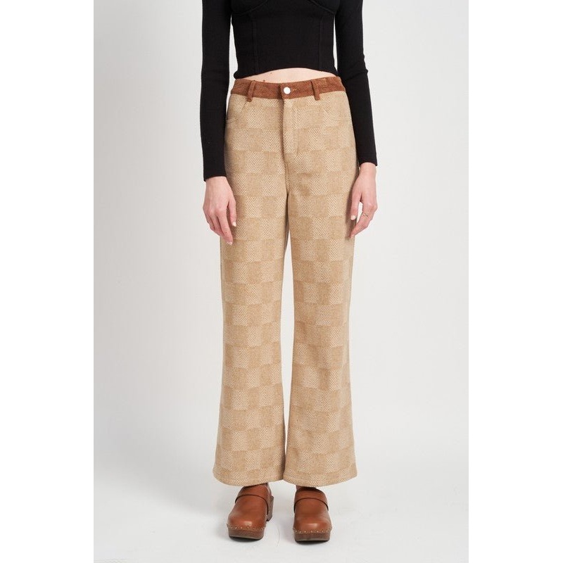 PLAID WIDE LEG PANTS|BLACK MULTI|TAN MULTI|S|M|L