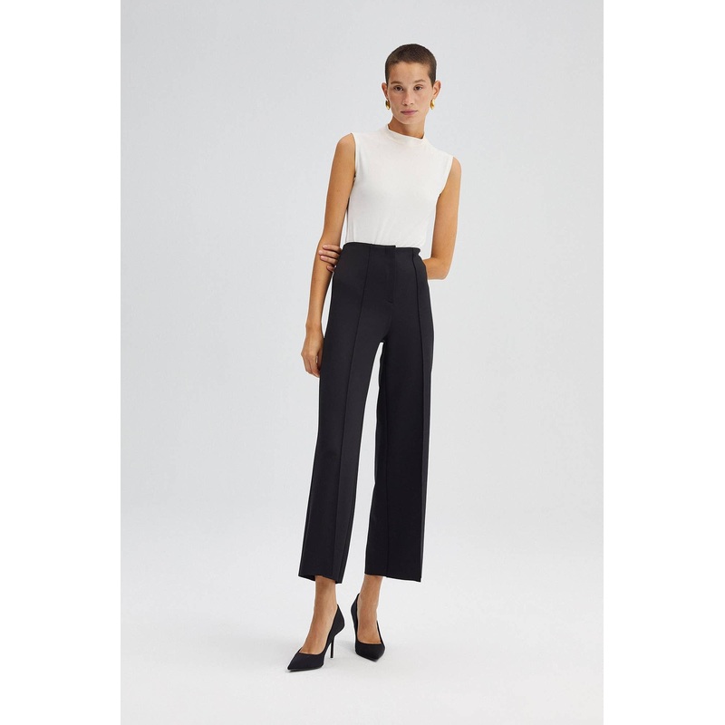 RIBBED SCUBA ANKLE TROUSERS|Black / 36|Black / 38