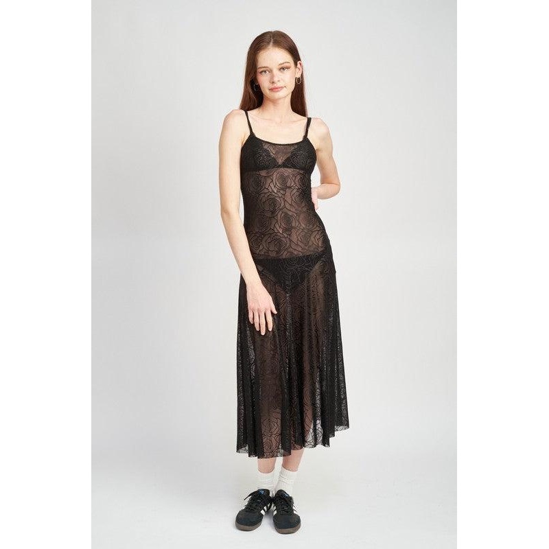 SHEER MAXI LACE DRESS|BLACK|S|M|L
