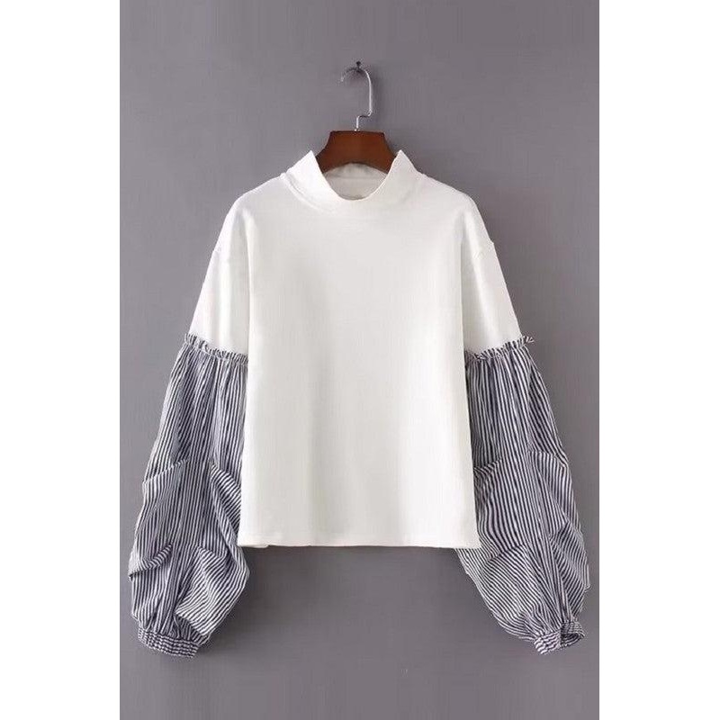 SOLID AND STRIPED LONG SLEEVE MOCK COLLAR SHIRT