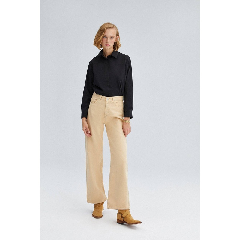 STRAIGHT CUT DENIM TROUSERS|Beige / 34|Beige / 36