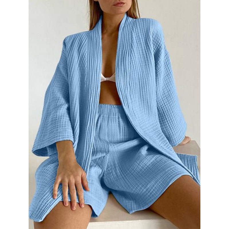 Textured Dropped Shoulder Cardigan and Shorts Set