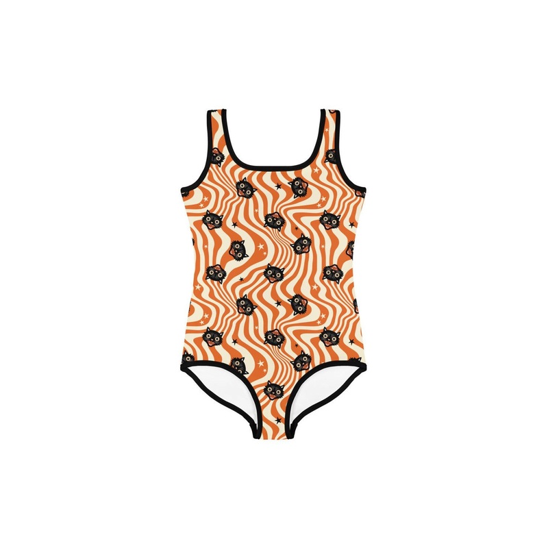 Vintage Halloween Cat Kids Swimsuit/Leotard