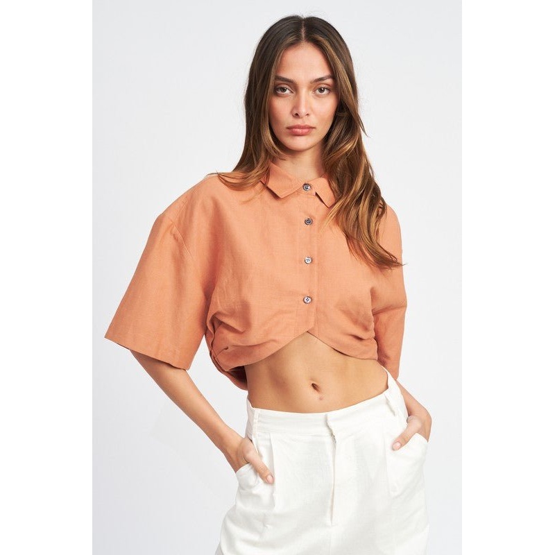 WIDE SLEEVE CROPPED SHIRT|CLAY|SAGE|S|M|L