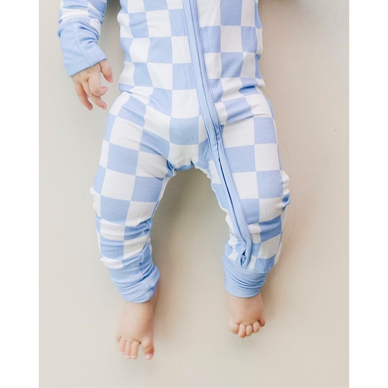 Bamboo Zip Romper | Blue Checkered