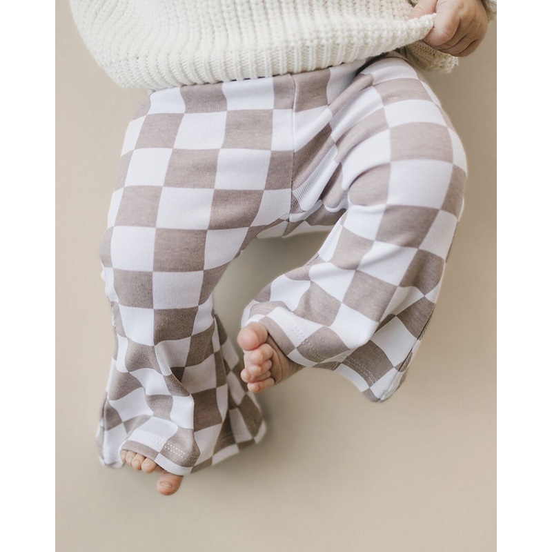 Checkered Flare Pants | Latte|Newborn|0-3M|3-6M|6-12M|12-18M|18-24M|2T|3T|4T|5T|6-7Y|8-9Y