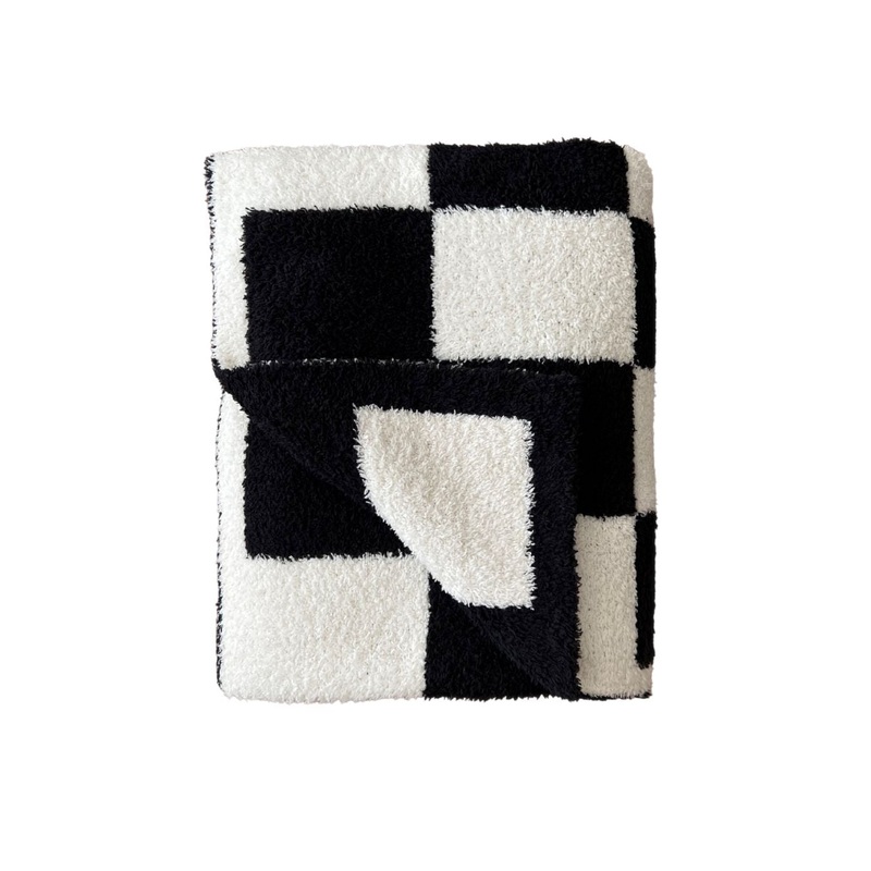 Checkered Plush Blanket | Black