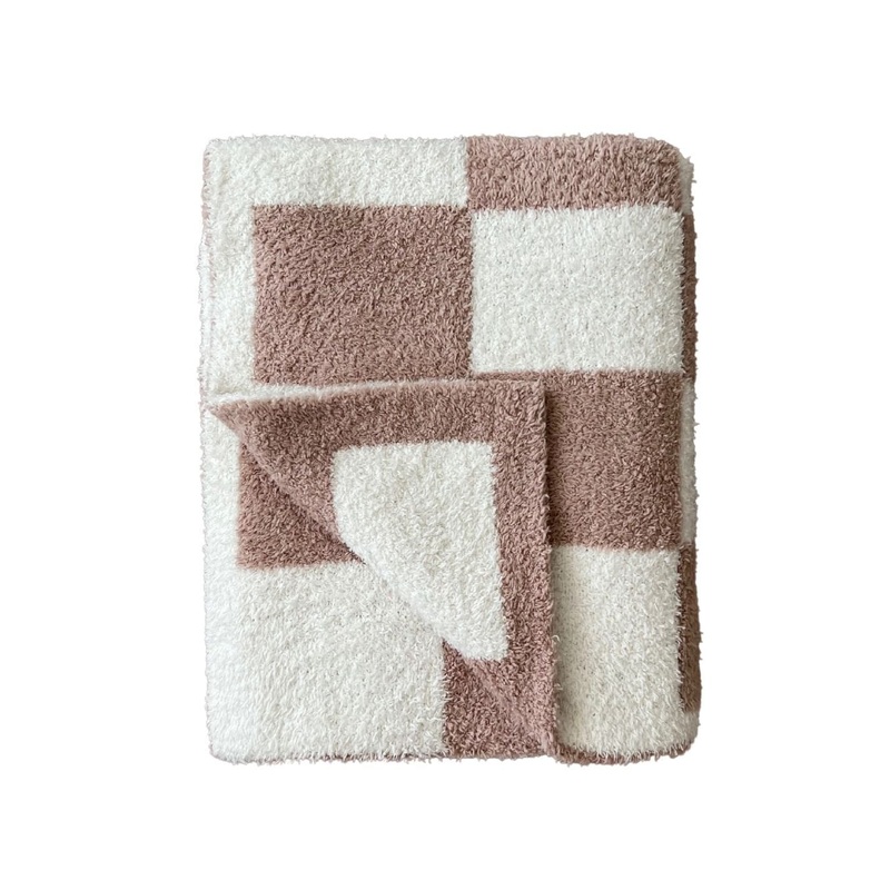 Checkered Plush Blanket | Latte
