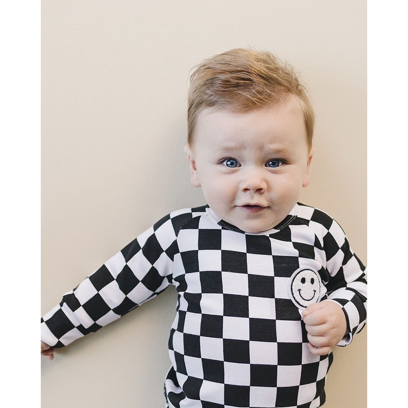 Checkered Smiley Lounge Set | Black