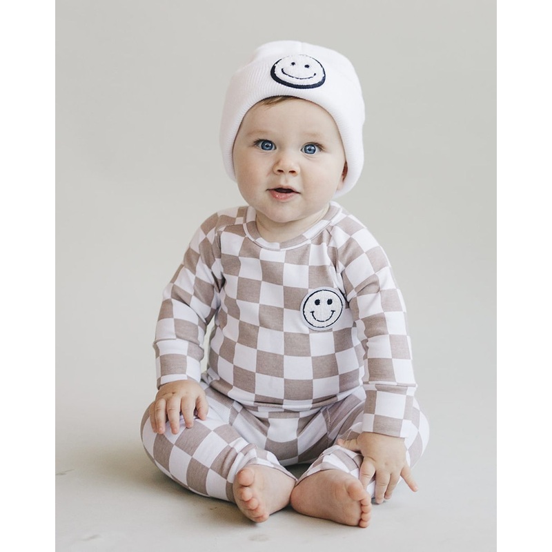Checkered Smiley Lounge Set | Latte