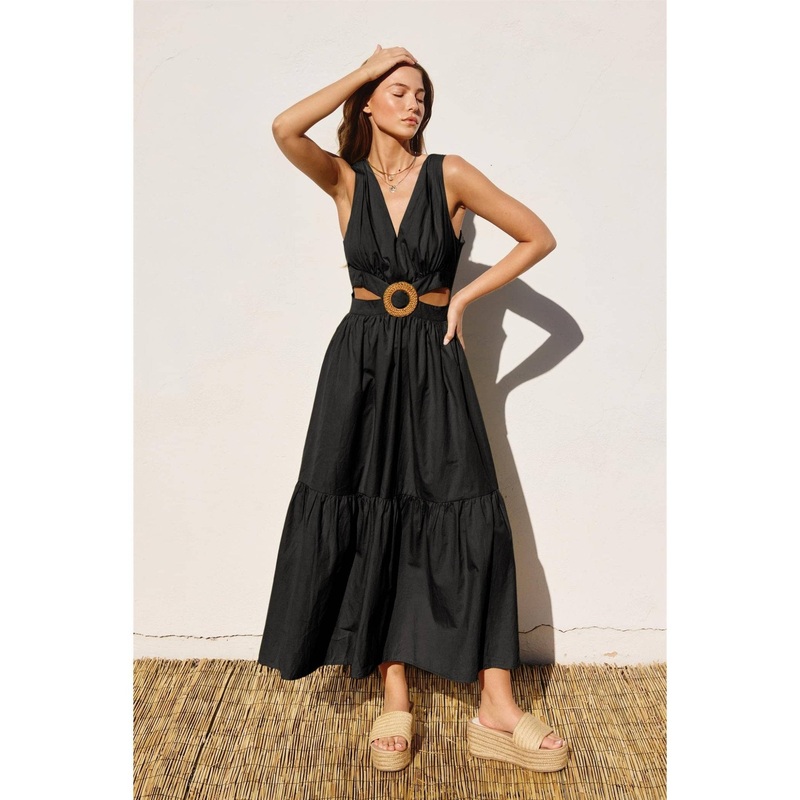 Cotton O Ring Cutout Midi Dress