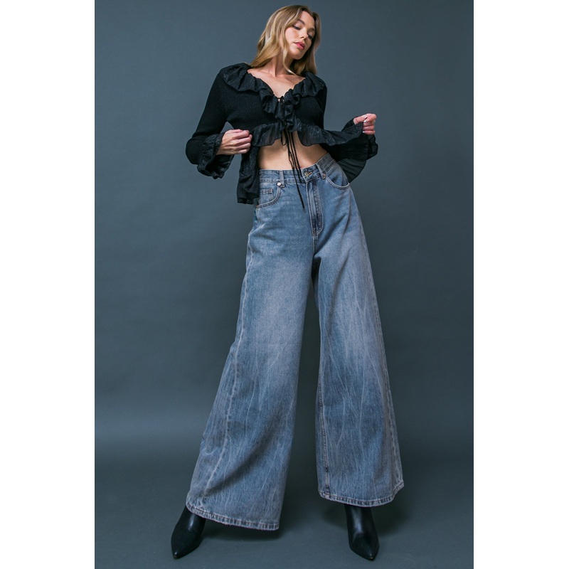 DARING TREND WASHED DENIM PANTS