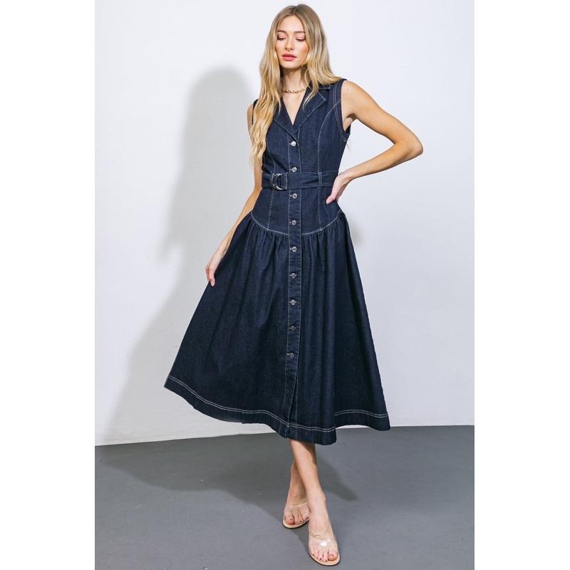 DEEP IN MY SOUL DENIM MIDI DRESS
