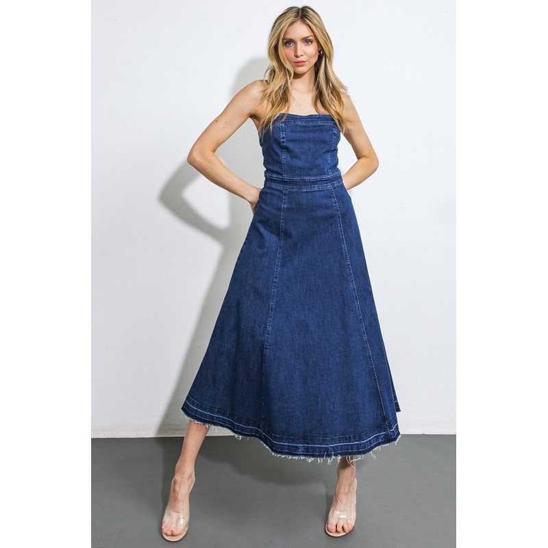 HERE GOES NOTHING DENIM MIDI DRESS