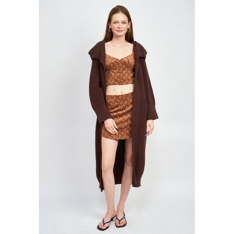 LAPEL CORRAR MAXI CARDIGAN|DARK BROWN|S|M|L