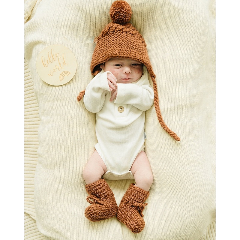 Merino Wool Bonnet & Bootie Set | Cinnamon