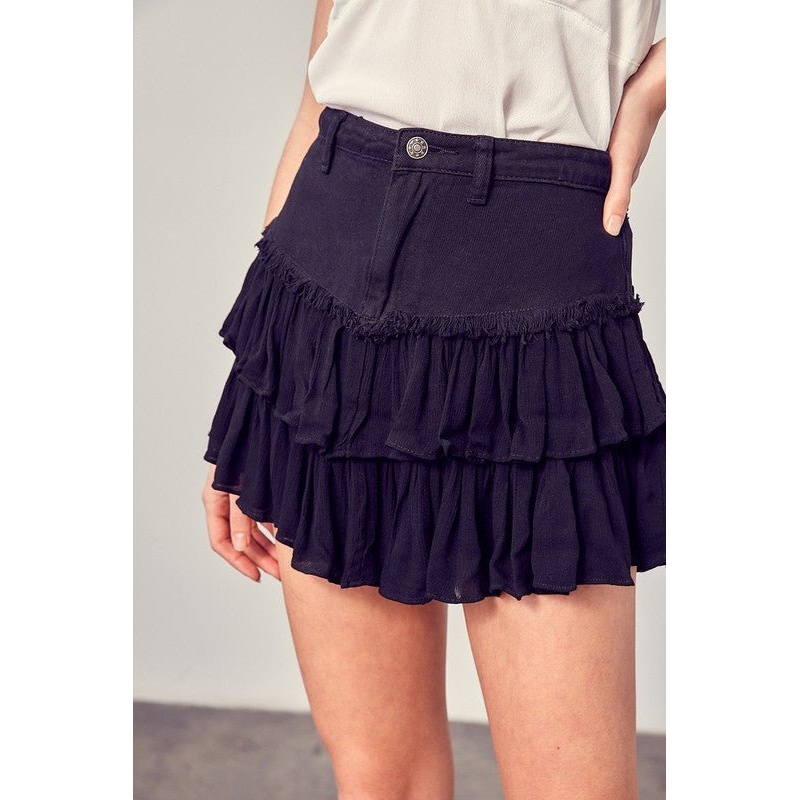 Shirred Crapon Cont Detail Denim Skorts