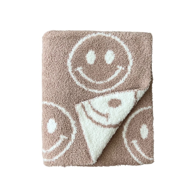 Smiley Fuzzy Blanket | Latte