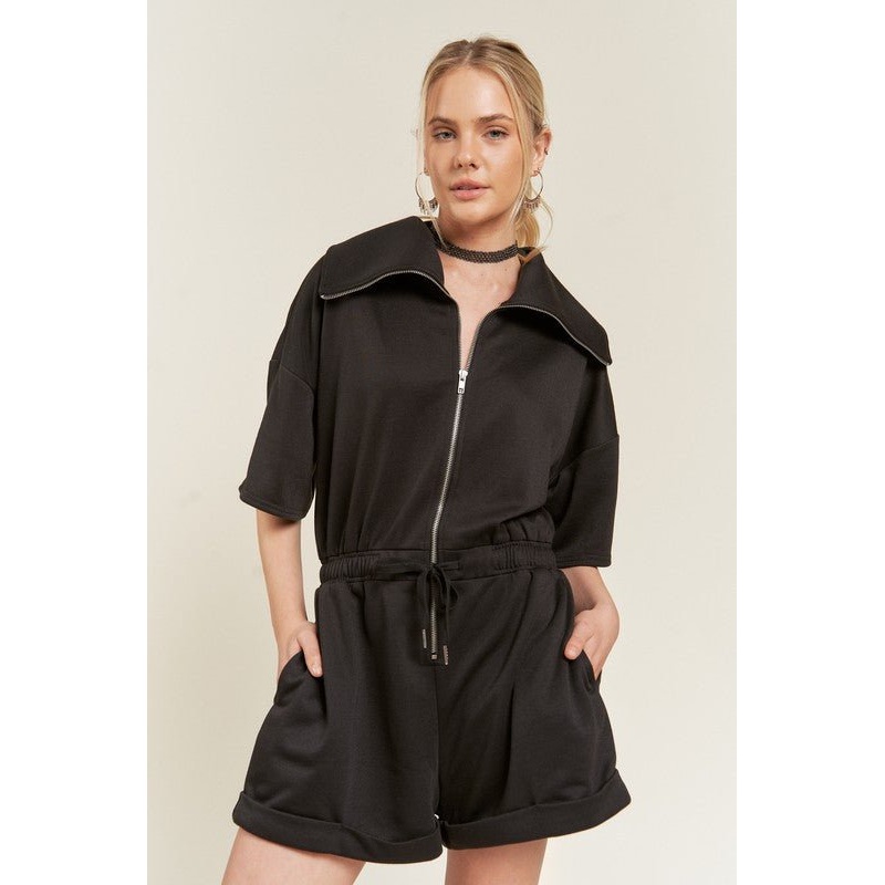 TERRY ZIP FRONT ROMPER|BLACK|BEIGE|1X|2X|3X
