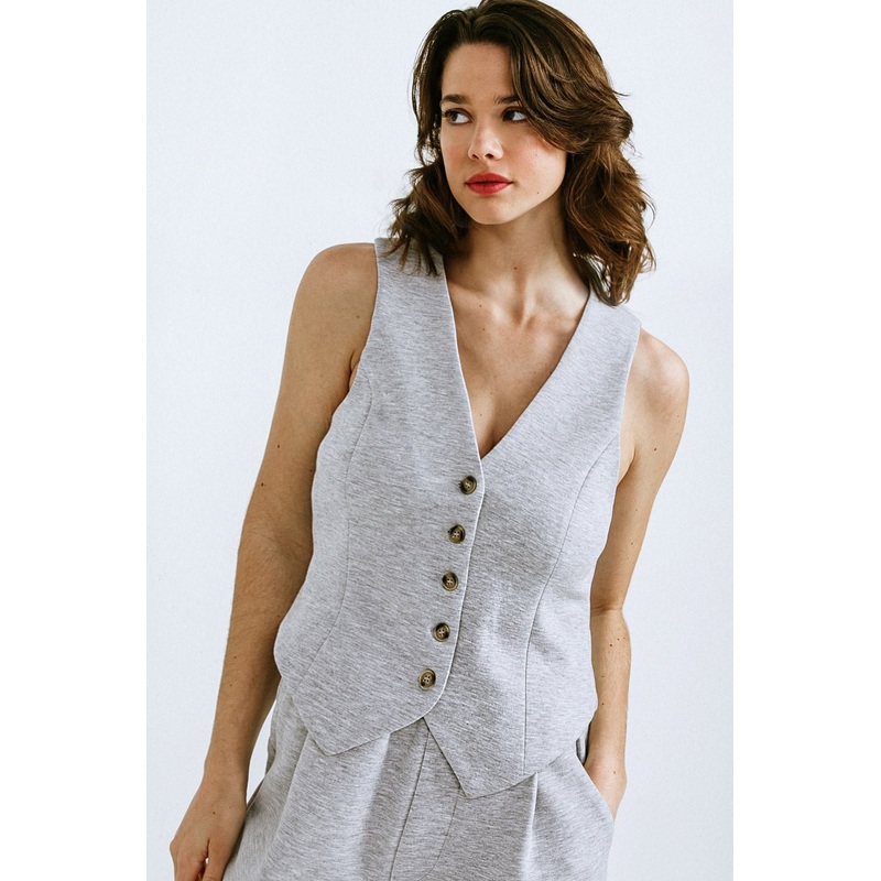 CALL MY LOVELY PONTI VEST|HEATHER GREY|WHITE|OLIVE|S|M|L