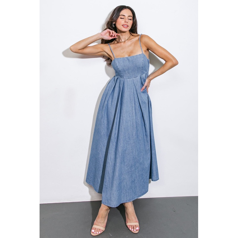 CAPTIVATING HEART DENIM MIDI DRESS