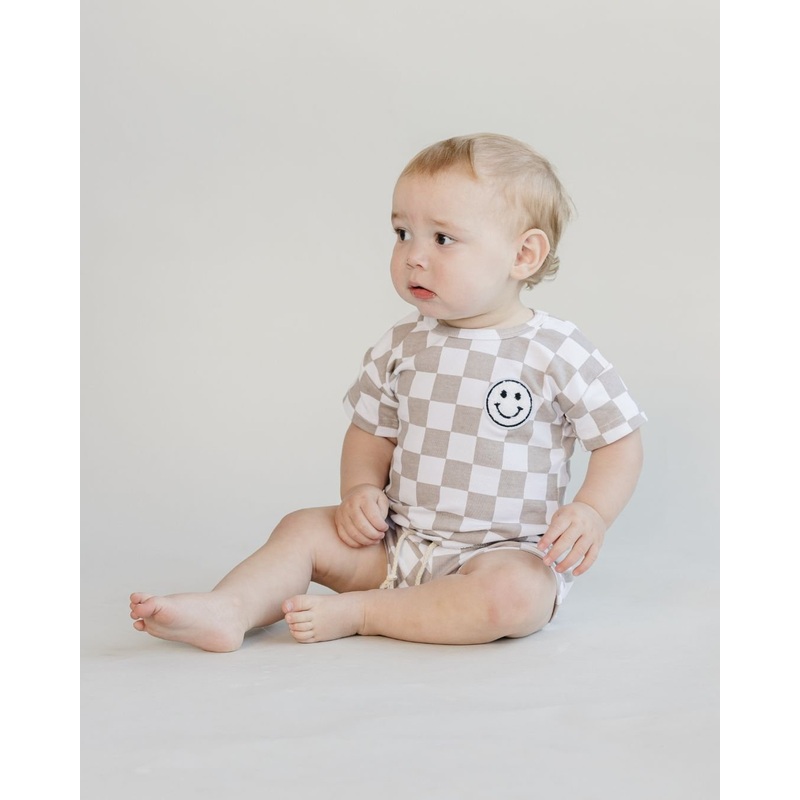 Checkered Shorts Set | Latte|NB|0-3M|3-6M|6-12M|12-18M|18-24M|2T|3T|4T|5T|6-7Y|8-9Y