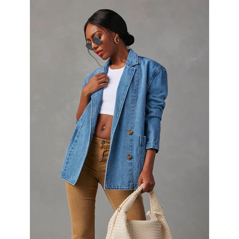 Collared Neck Long Sleeve Denim Jacket