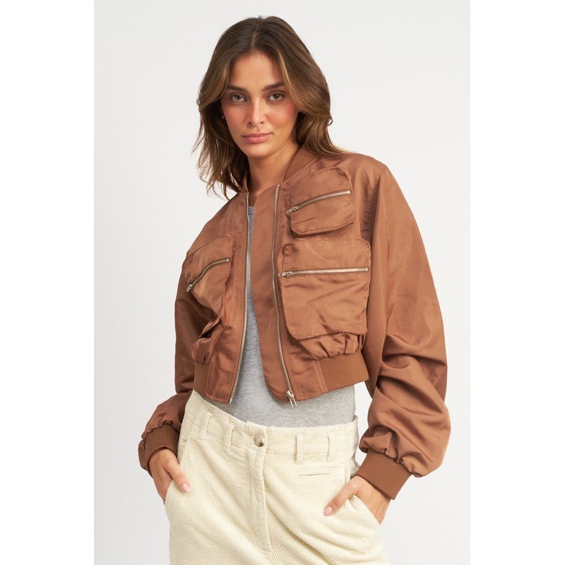 CROPPED BOMBER JACKET|BLACK|BROWN|S|M|L