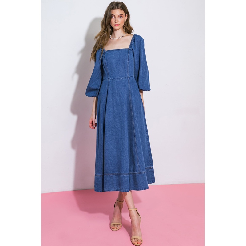 FEELIN’S GROOVY DENIM MIDI DRESS