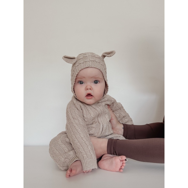 Luna + Luca Baby Bear Jumpsuit – Heather Beige