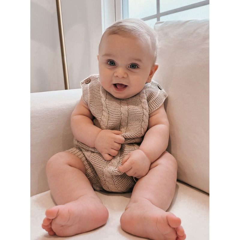 Luna + Luca Cable Knit Summer Romper – Heather Beige