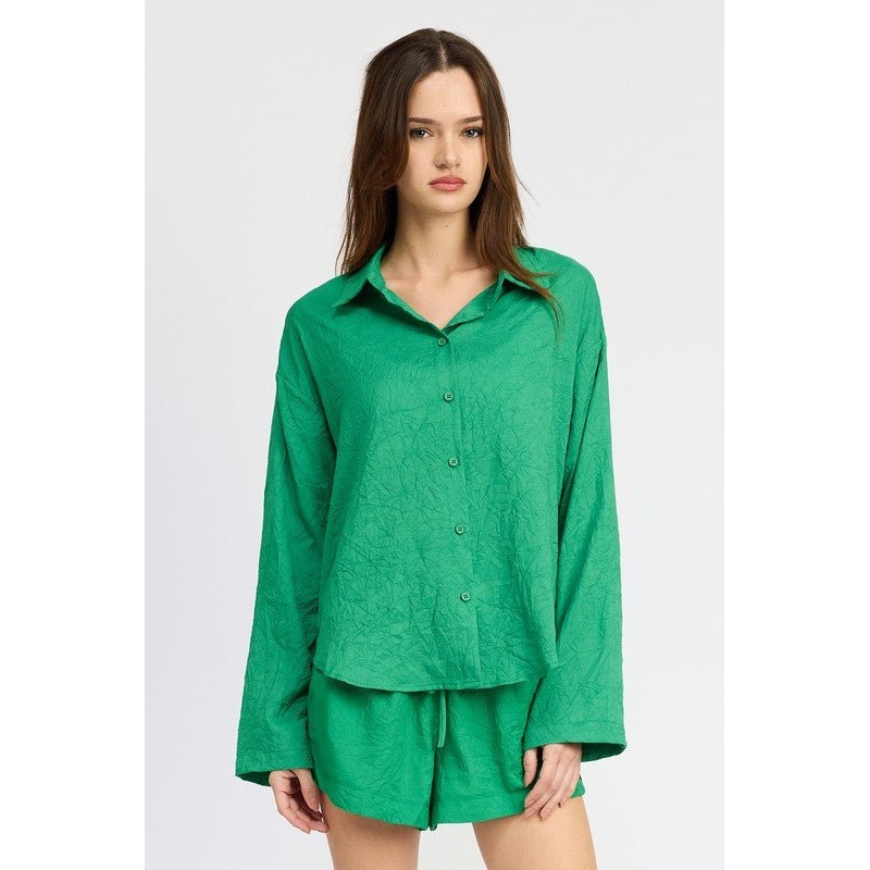 OVERSIZED BUTTON DOWN SHIRT|GREEN|S|M|L