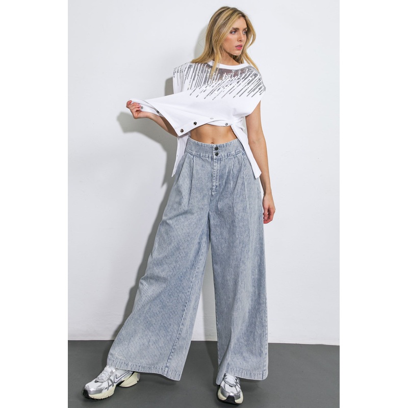 PLAY MY WAY STRIPED DENIM PANTS