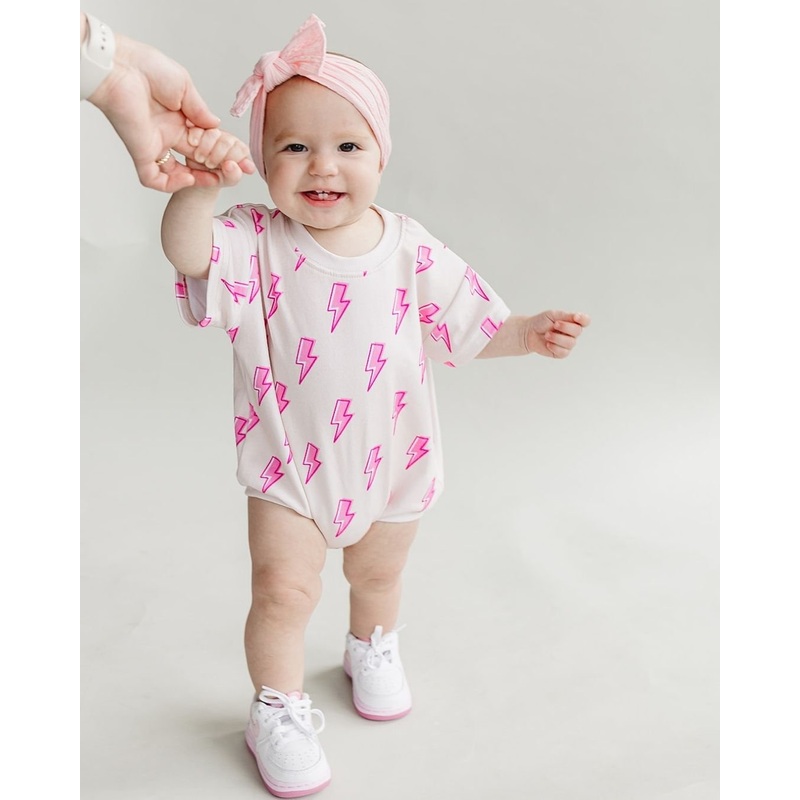 Short Sleeve Bubble Romper | Pink Bolts