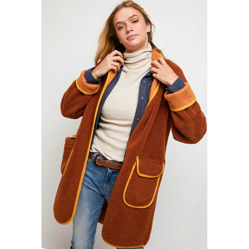 Solid Front Pockets Coat|Camel|S|L|M