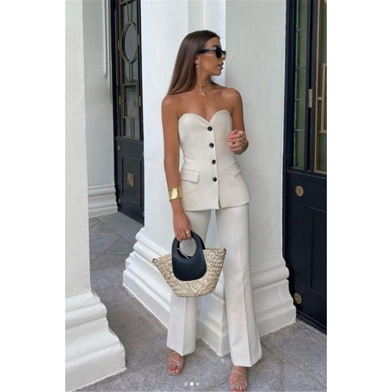 Strapless Vest & Pant Set|Blue Suit|Beige Suit|Black Suit|XS|S|M|L