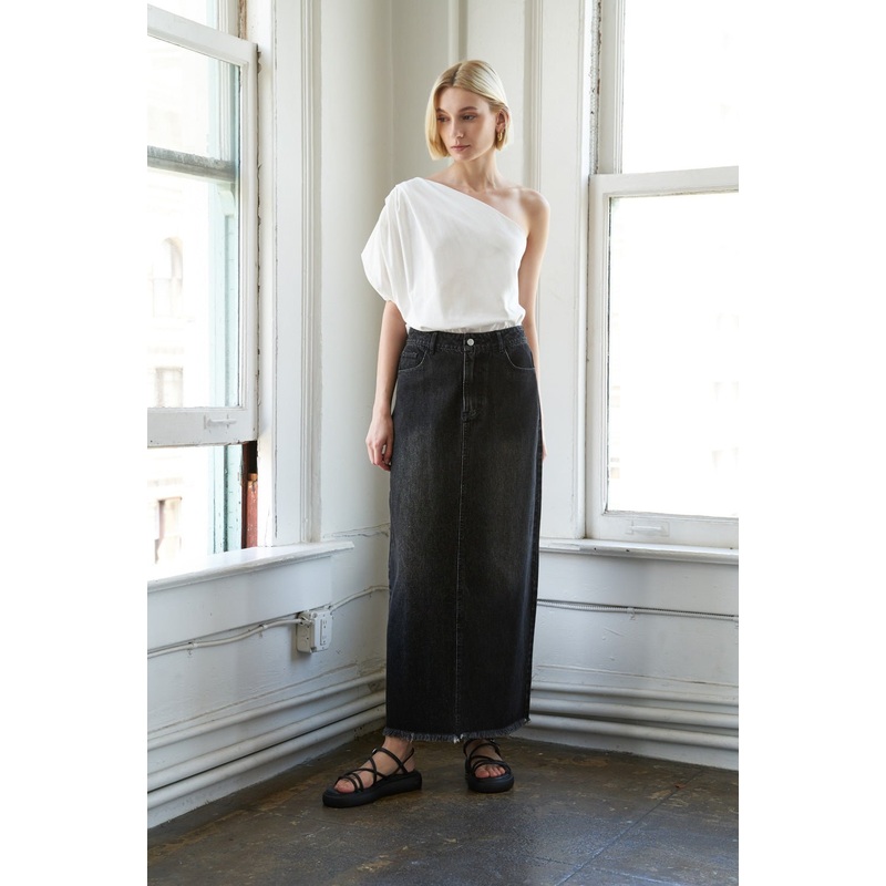 TALK ABOUT BEAUTY DENIM MIDI SKIRT