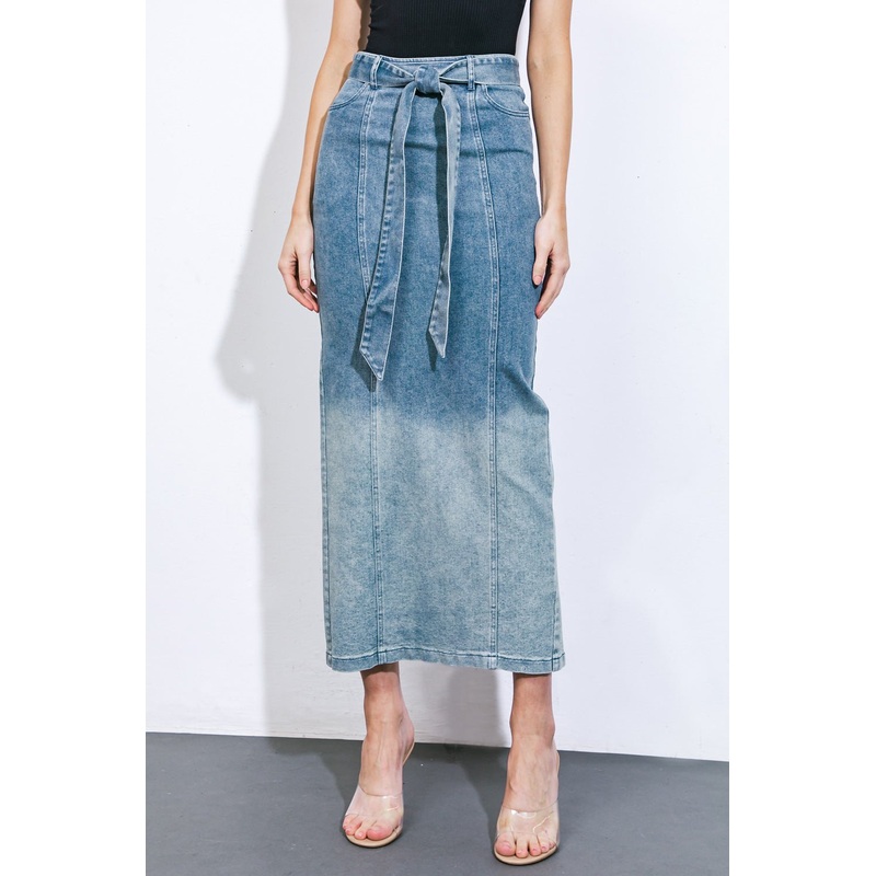 THE GRASS IS GREENER DENIM MIDI SKIRT