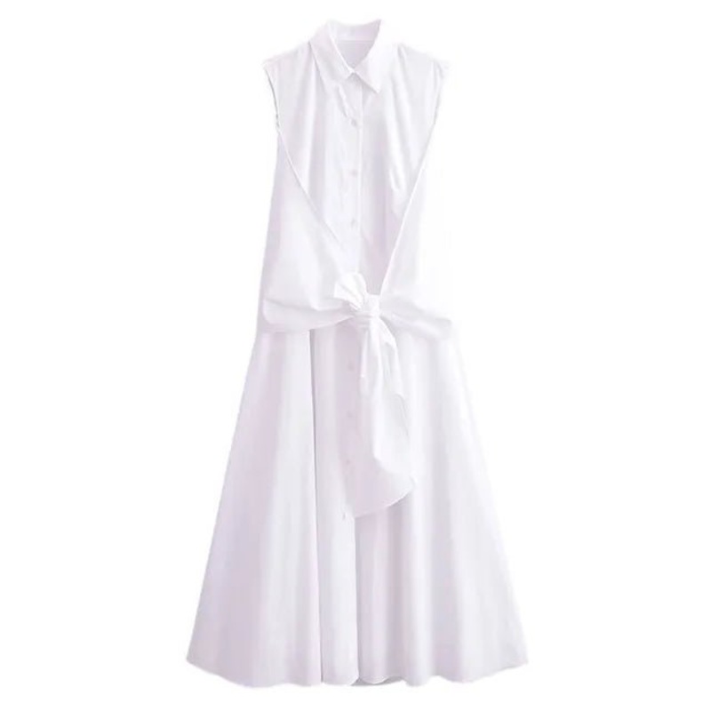 Tie Collar Dress|White|XS|S|M|L