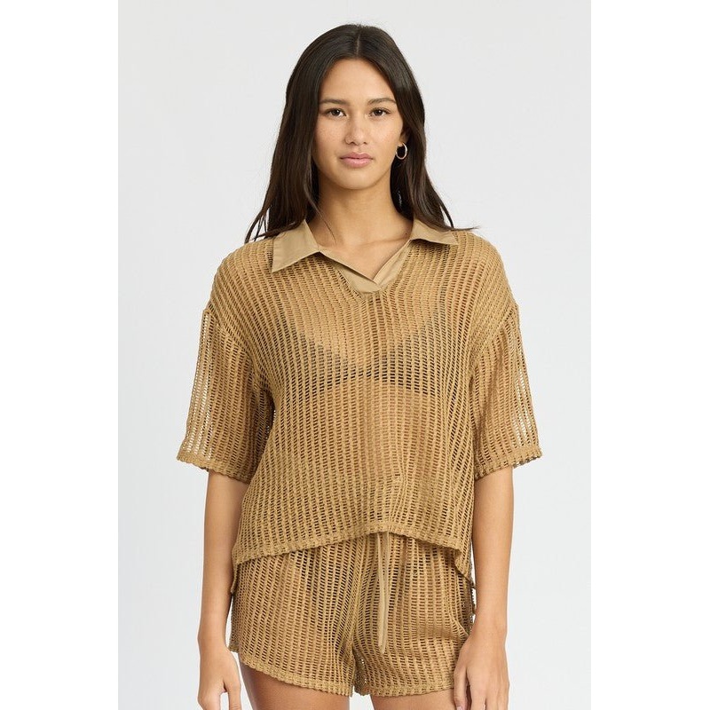 COLLARED LOUNGE SHIRT|TAN|S|M|L