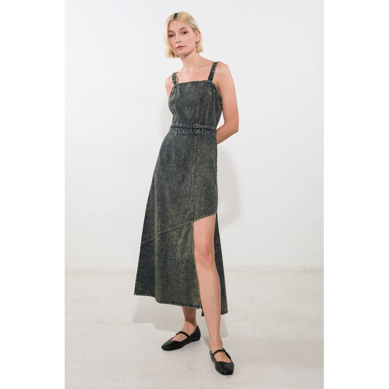 EXOTIC BREEZE DENIM MIDI DRESS