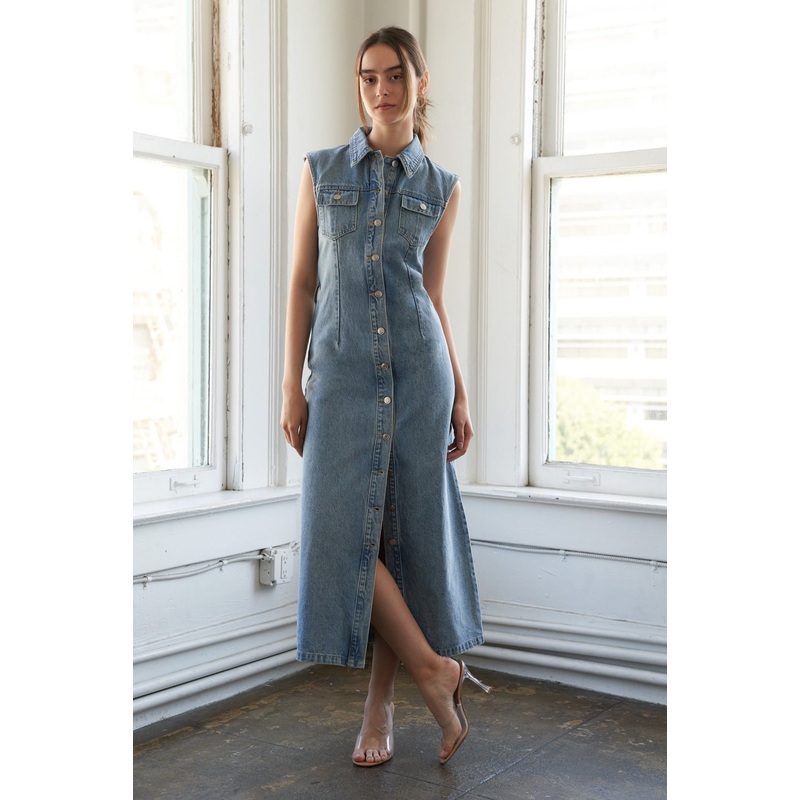 JUST FOLLOW ME DENIM MIDI DRESS