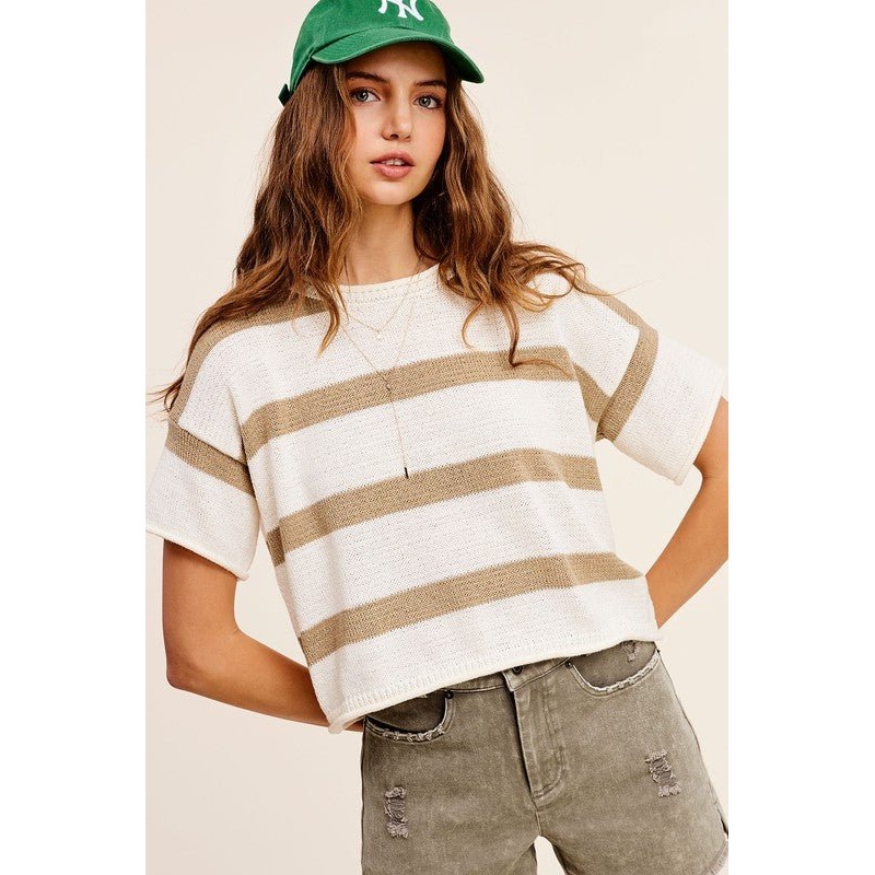 Lightweight Stripe Sweater Short Sleeve Top