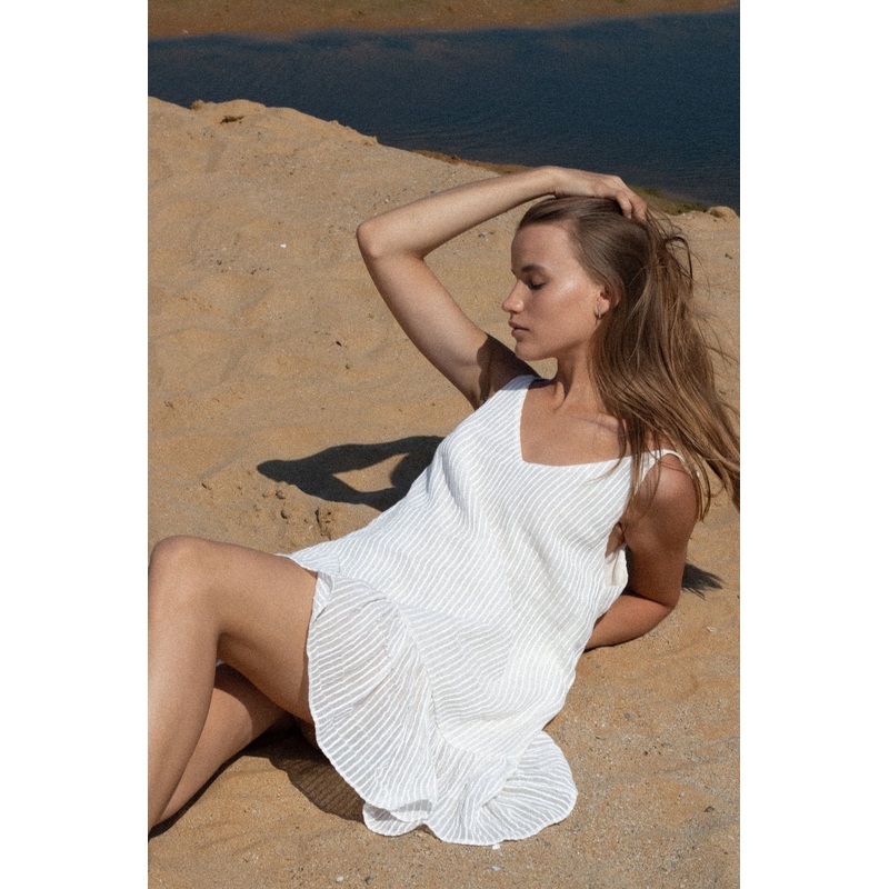 Liv Mini Ruffle Dress – White Stripes