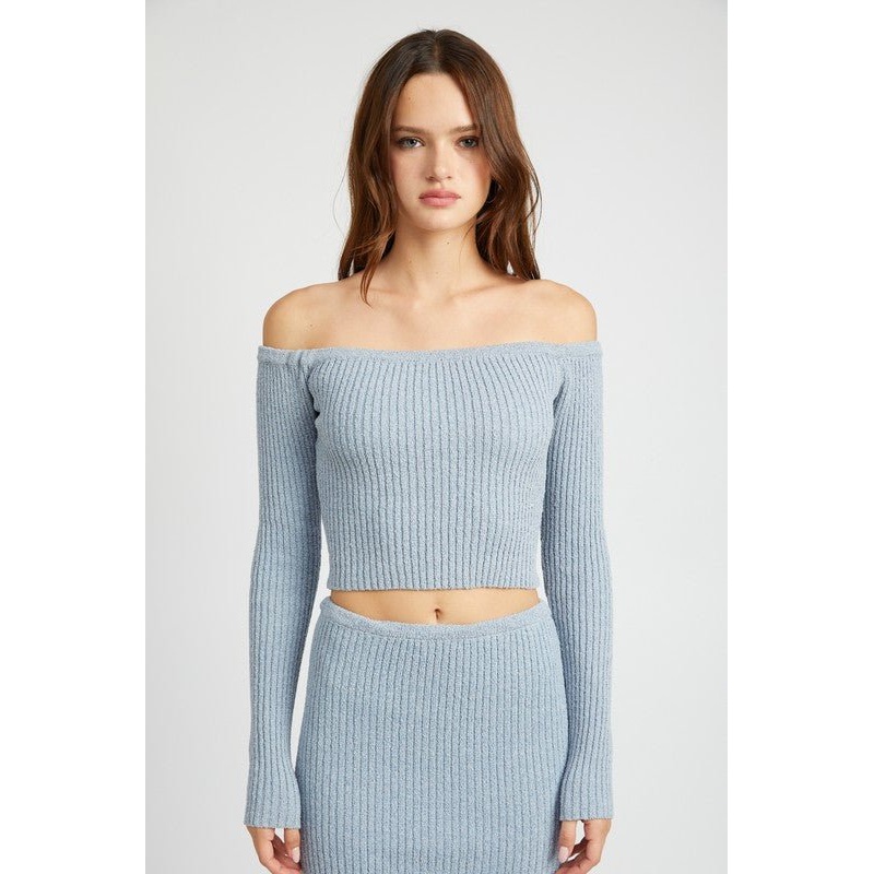 OFF SHOULDER LONG SLEEVE KNIT TOP