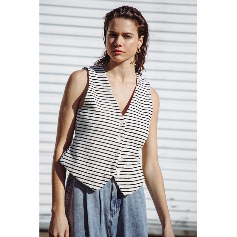 PRETTY ON POINT KNIT VEST|CREAM /BLACK|S|M|L