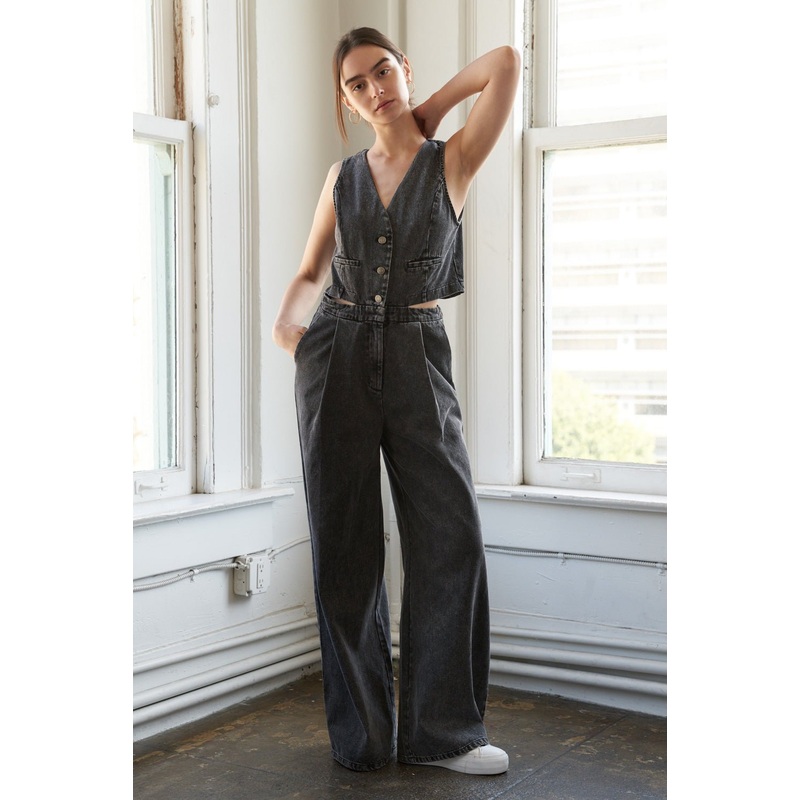 RAIN OR SHINE DENIM JUMPSUIT|BLACK|S|M|L