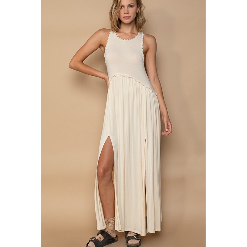 Sleeveless Back Zipper Front Slit Maxi Dress