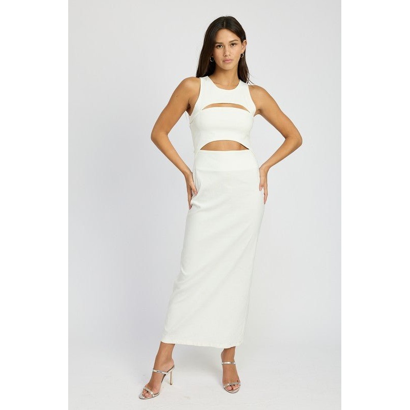 SLEEVELESS CUT OUT MIDI DRESS|CREAM|S|M|L